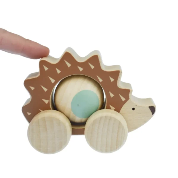 Wooden push along hedgehog toy eco friendly design