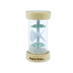 Eco friendly wooden baby rattle blue sensory toy