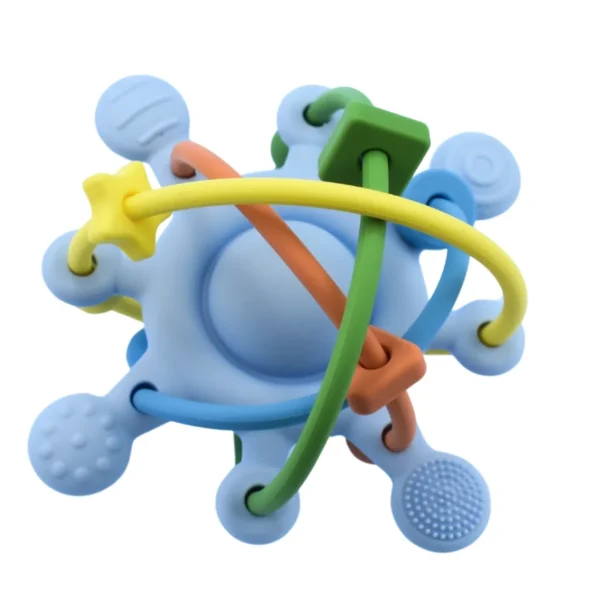 SILICONE TEETHER SENSORY SPACE RATTLE BLUE