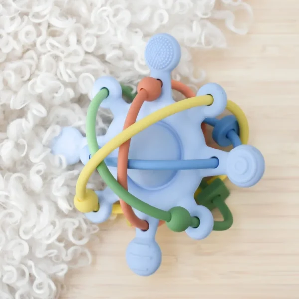 SILICONE SENSORY SPACE RATTLE TEETHER BLUE