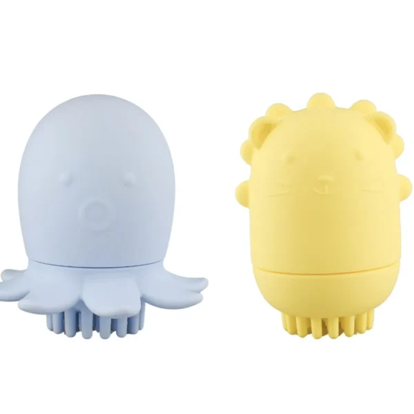 silicone bath brush set for kids lion and octopus