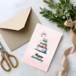 Heartfelt birthday cake card for baby watercolor cake design