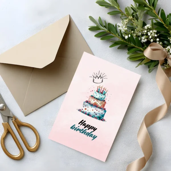 Heartfelt birthday cake card for baby watercolor cake design