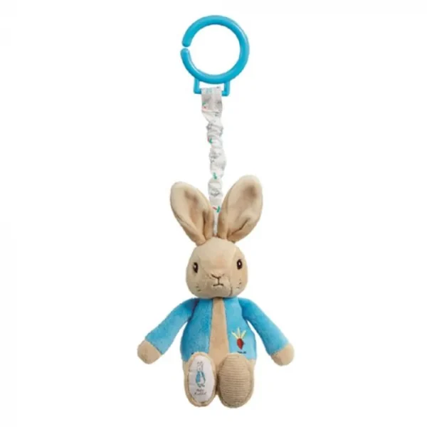 High-quality Peter Rabbit plush stroller toy wearing his signature blue jacket.