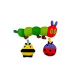 The Very Hungry Caterpillar Eco Friendly Baby Bath Toy Set packaging featuring a 3-piece fabric mesh caterpillar, bee, and ladybug bath toy.
