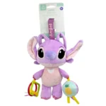 Plush Disney Baby Angel activity toy for infants, featuring a soft purple character doll with hanging plastic teething rings